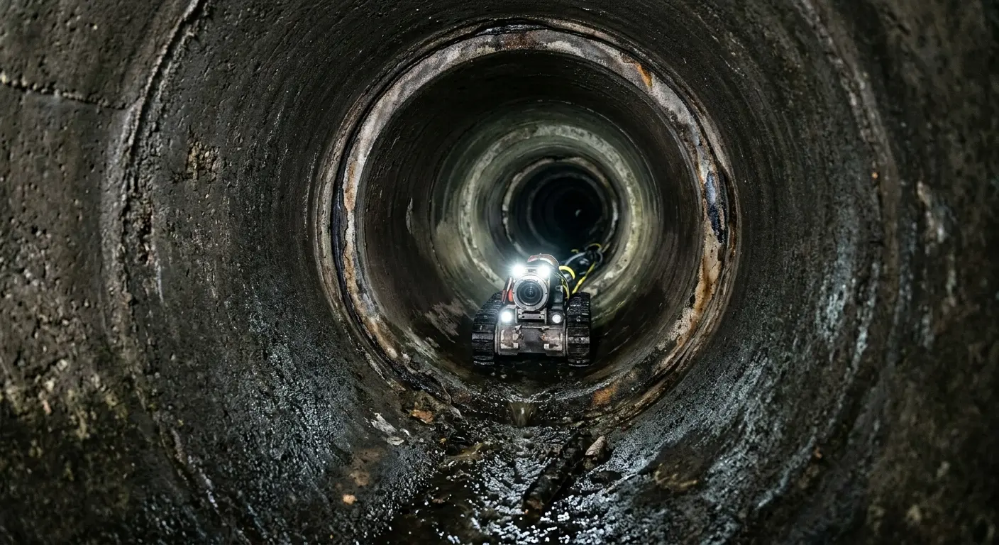 Robotic sewer camera inspecting pipe interior for Drain Snake Service in East Rockaway
